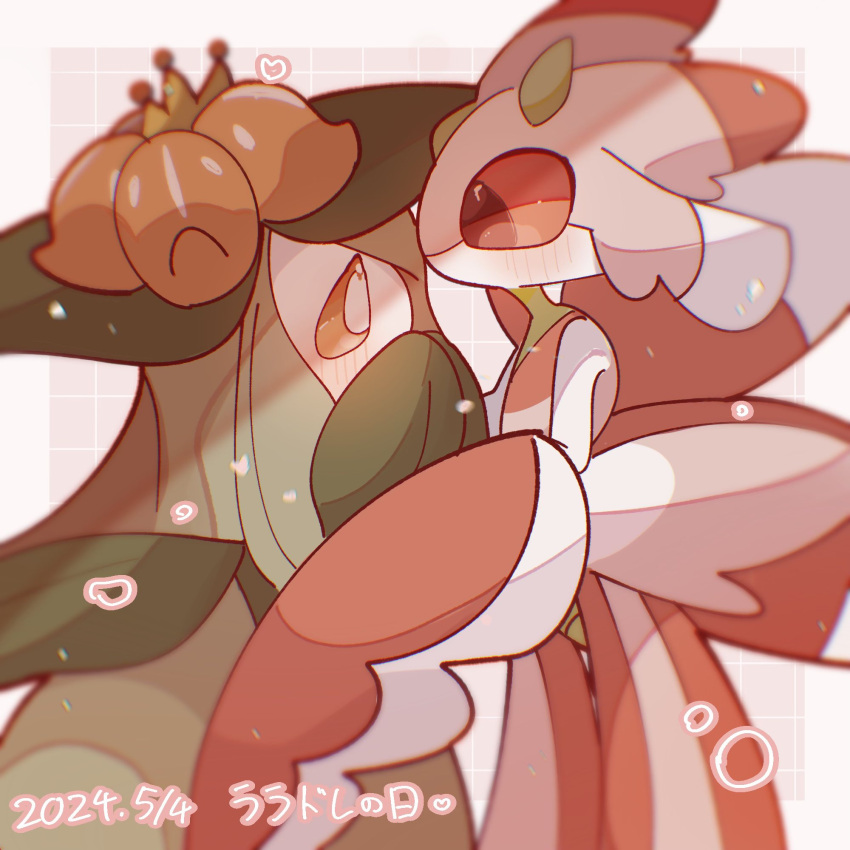 2girls, antennae, arthropod_girl, blush, border, colored_sclera, colored_skin, commentary_request