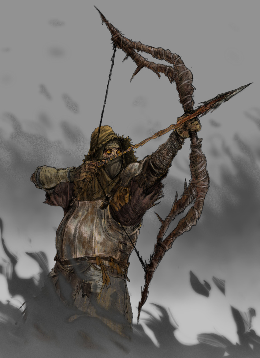 1boy, absurdres, aiming, arrow_(projectile), bow_(weapon), drake_warrior_igon, elden_ring, elden_ring:_shadow_of_the_erdtree