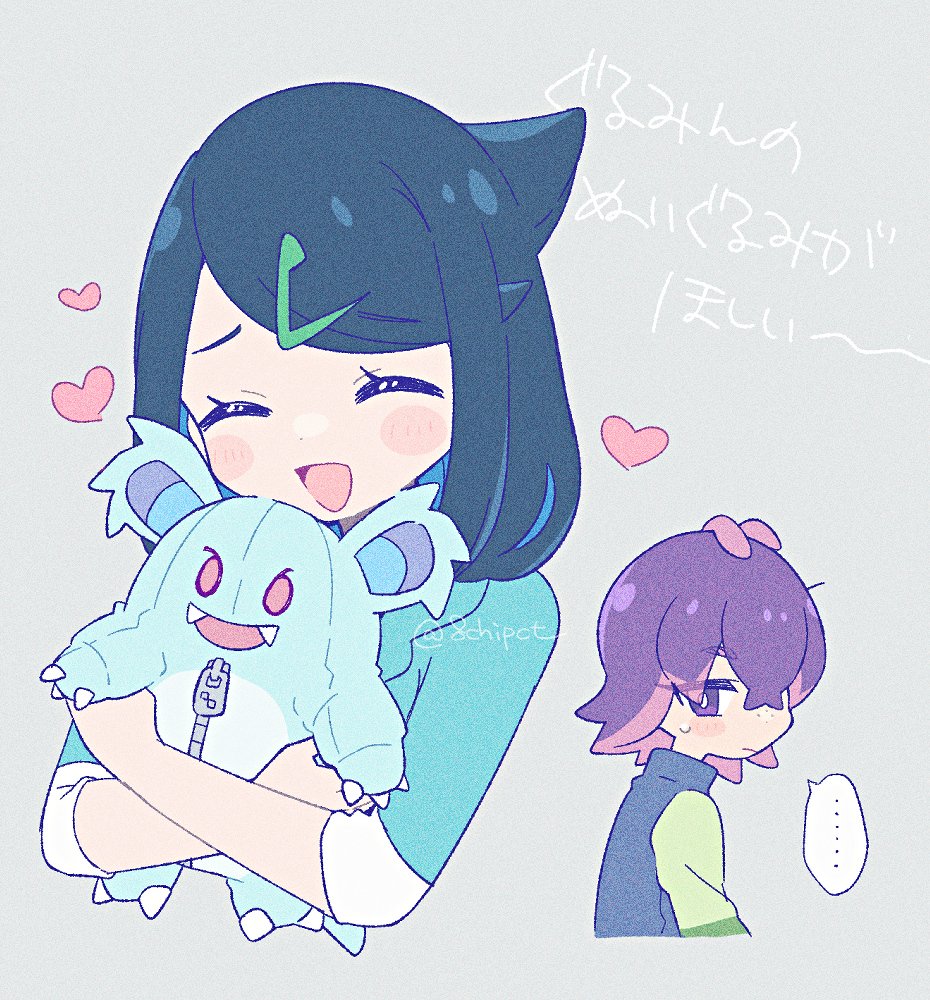 0zr8hc, 2girls, black_hair, blush, character_doll, closed_mouth, cowlick, dot_(pokemon)