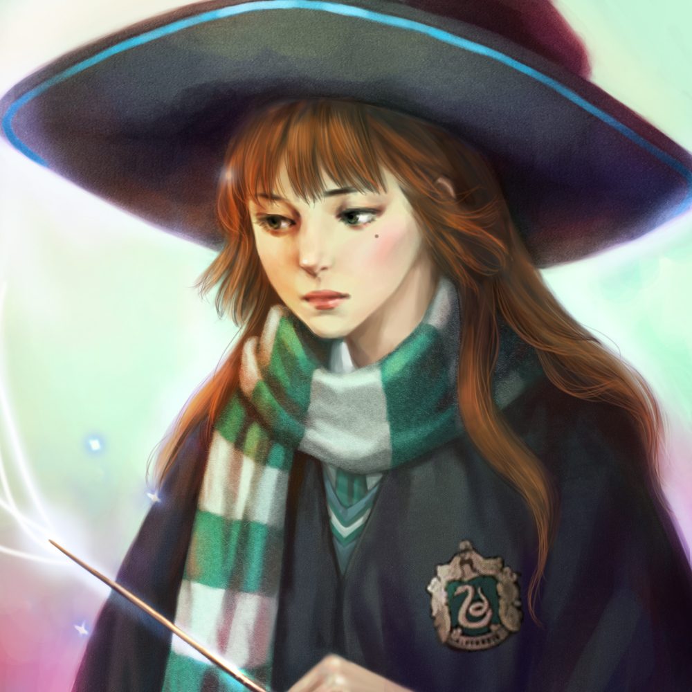 harry_potter, joy_(pixiv_786379), long_hair, original, scarf, solo, striped, striped_scarf, wand