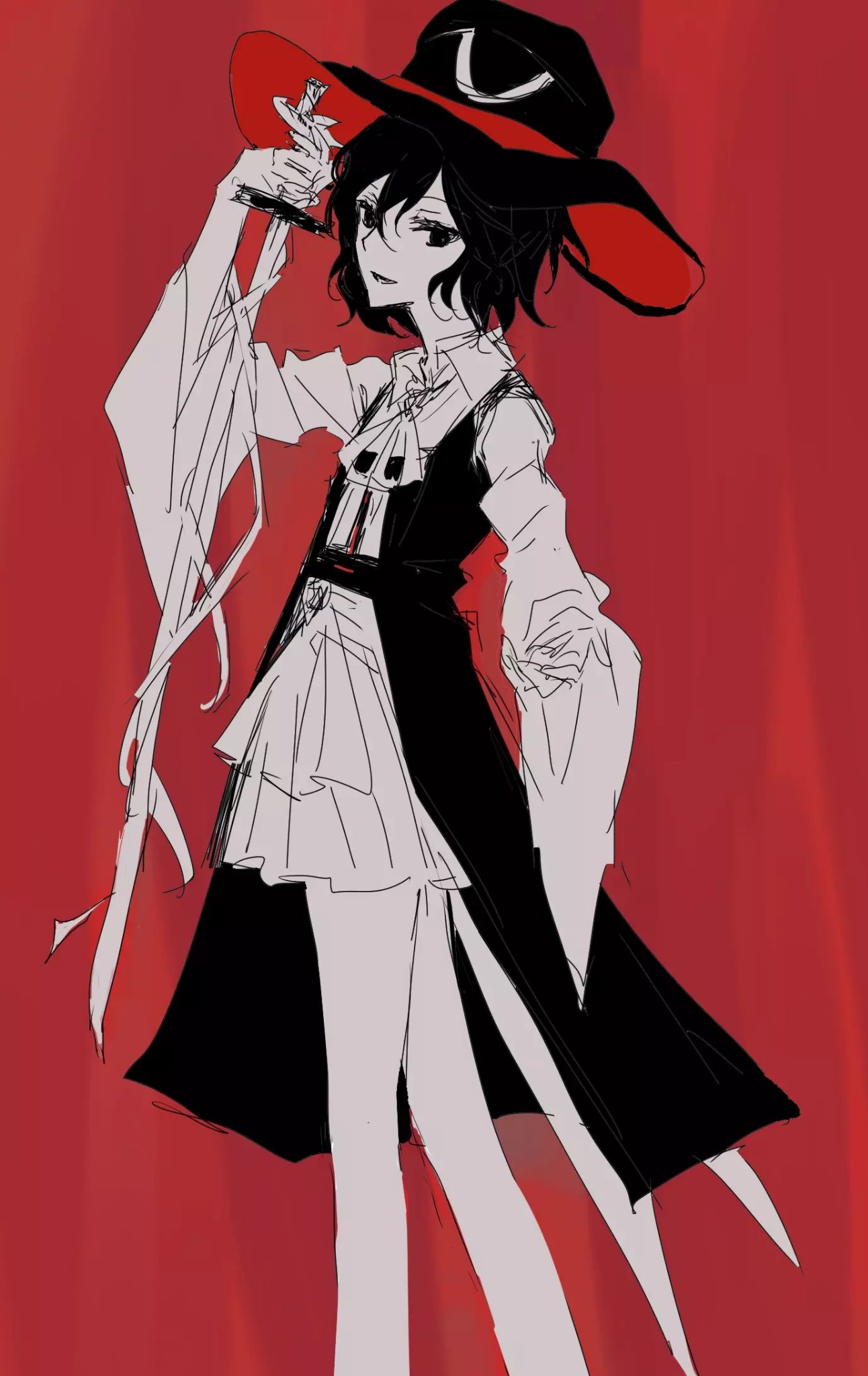 1other, androgynous, bare_legs, bare_shoulders, chinese_commentary, coat, coattails, collared_shirt