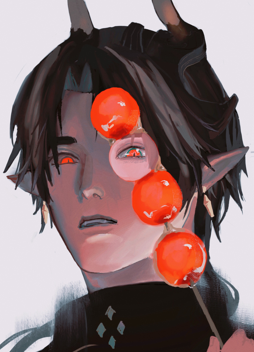 1boy, absurdres, arknights, brown_hair, chong_yue_(arknights), commentary_request, dango, dragon_boy