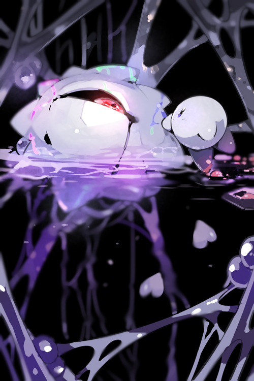 :o, black_background, black_sclera, blue_eyes, colored_sclera, commentary, dark_matter_(kirby), heart