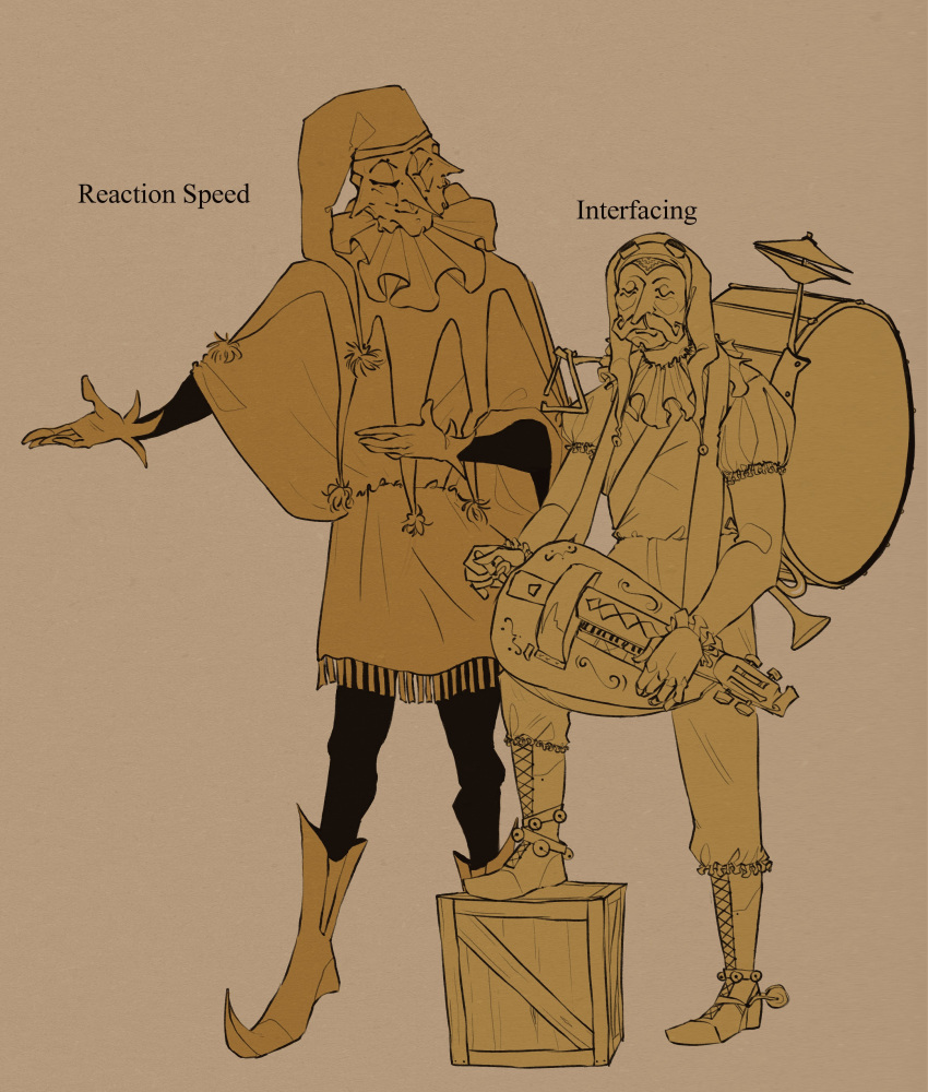 2boys, absurdres, bow, box, brown_background, character_name, closed_eyes, collar