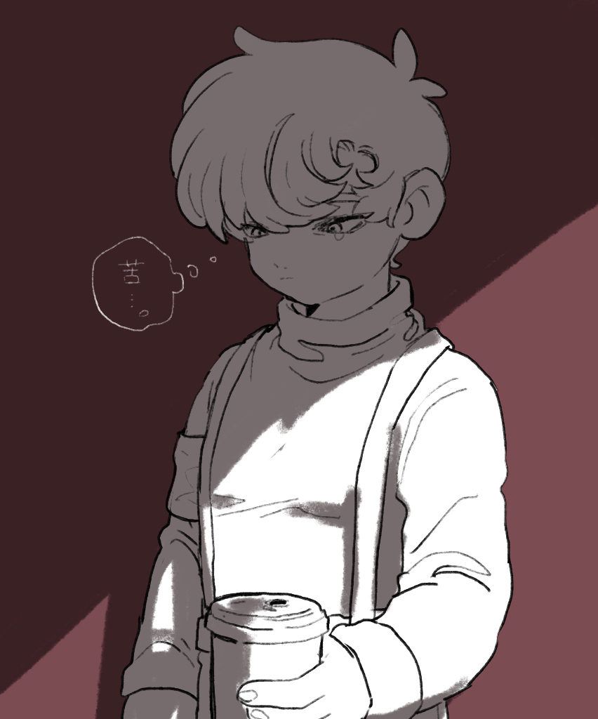 1boy, armband, closed_mouth, greyscale_with_colored_background, holding, husagin, long_sleeves, male_focus