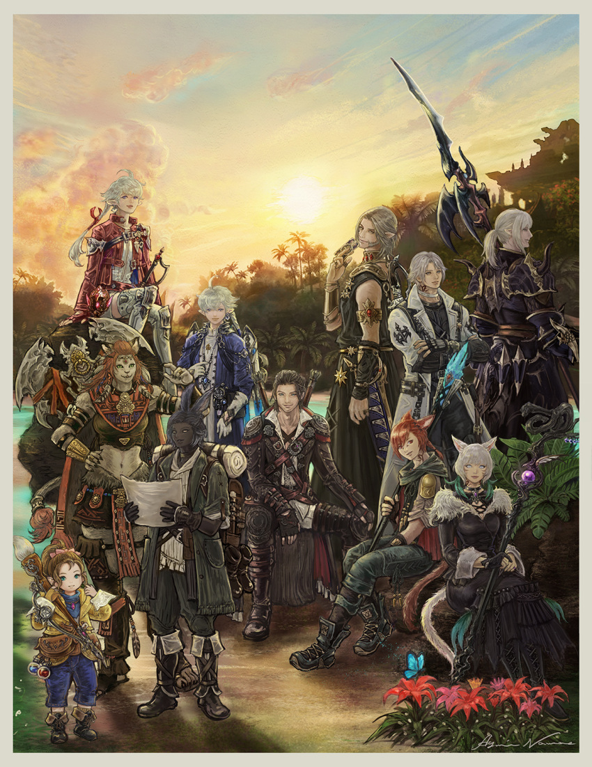 4girls, 6+girls, adventurer_(ff14), alisaie_leveilleur, alphinaud_leveilleur, animal_ears, armor, astrologian_(final_fantasy)