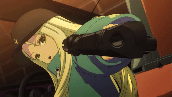 1girl, animated, animated_gif, blonde_hair, cap, d_cide_traumerei, desert_eagle, driving