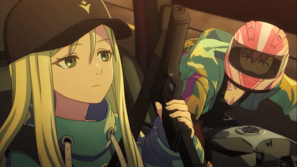 1boy, 1girl, animated, animated_gif, blonde_hair, cap, desert_eagle, driving