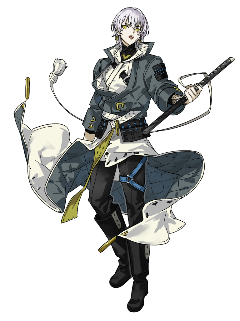 1boy, :o, belt, black_footwear, black_pants, boots, dairoku_ryouhei, ear_piercing