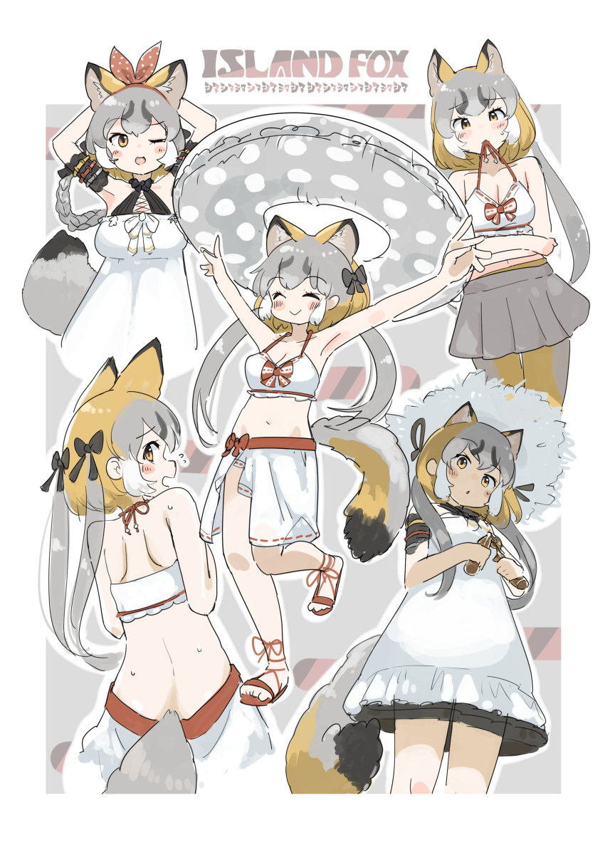 1girl, absurdres, alternate_costume, animal_ears, bare_shoulders, bikini, black_bow, blush