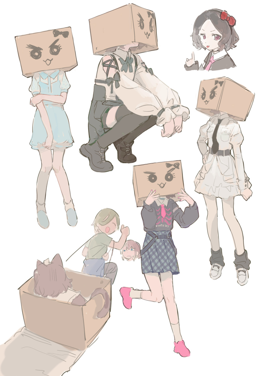 3girls, absurdres, animal_ears, belt, black_belt, black_hairband, black_necktie, black_shirt