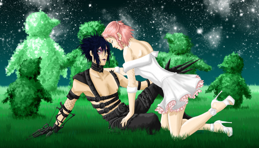 black_hair, couple, dress, edward_scissorhands, edward_scissorhands_(cosplay), halloween, haruno_sakura, kim_boggs_(cosplay)