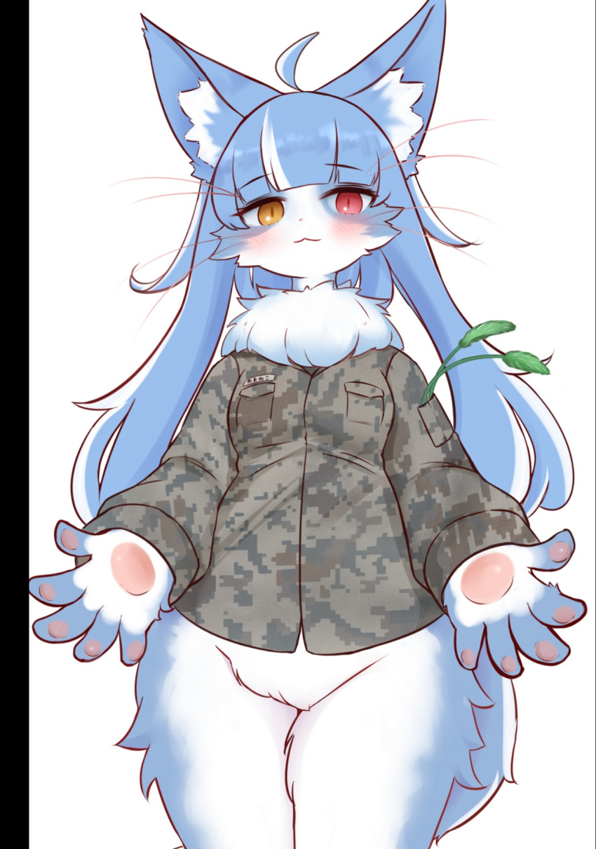 1boy, :3, ahoge, androgynous, animal_ear_fluff, animal_ears, blush, bottomless