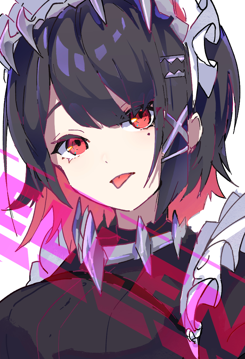 1girl, black_hair, character_name, ellen_joe, english_text, focus, maid, maid_headdress