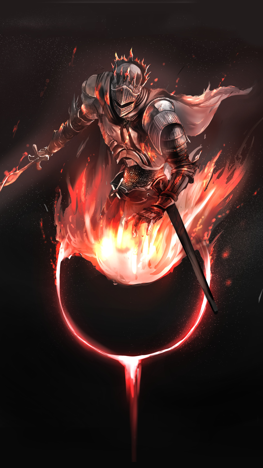 1other, absurdres, arm_armor, armor, black_background, black_cape, breastplate, cape