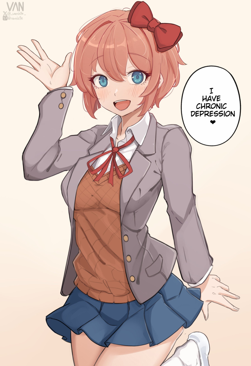 1girl, :d, absurdres, arm_at_side, artist_logo, artist_name, blue_eyes, blush