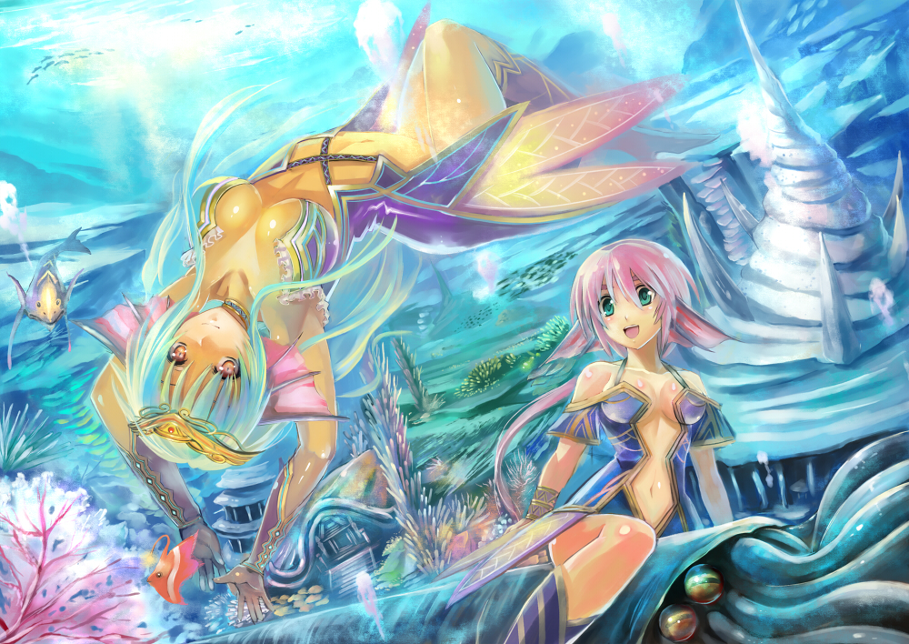 aqua_eyes, aqua_hair, bare_shoulders, breasts, center_opening, choker, cleavage, dark_skin