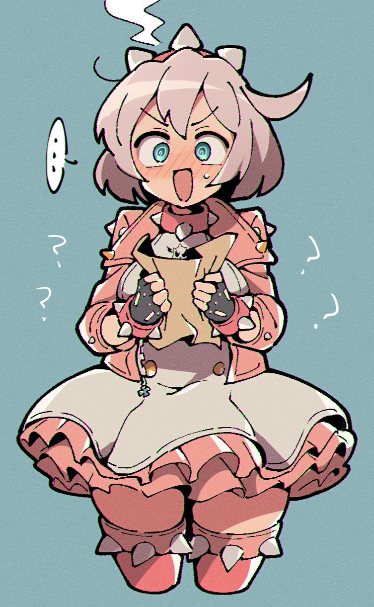 ..., 1girl, ?, @_@, black_gloves, black_shorts, blush, bob_cut