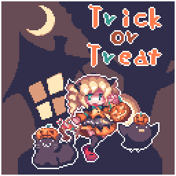 cat, drill_hair, halloween, jack-o'-lantern, jack-o'-lantern, kyako_youkan, lowres, moon