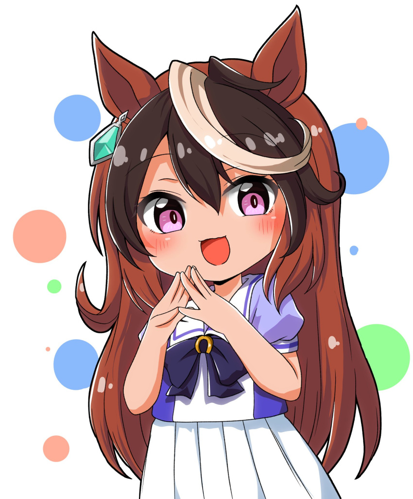 1girl, :3, animal_ears, blush, bow, brown_hair, commentary_request, earrings