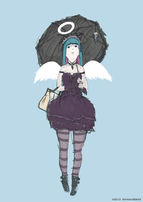bag, blue_eyes, blue_hair, dress, gainaxtop, gothic_lolita, halo, honekoneko