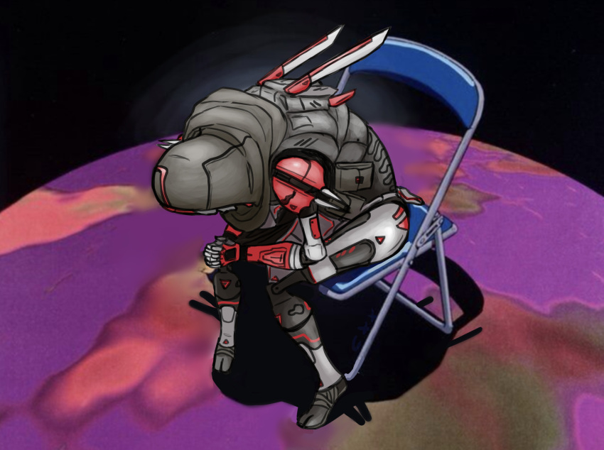 1boy, absurdres, apex_legends, black_scarf, chair, english_commentary, folding_chair, highres