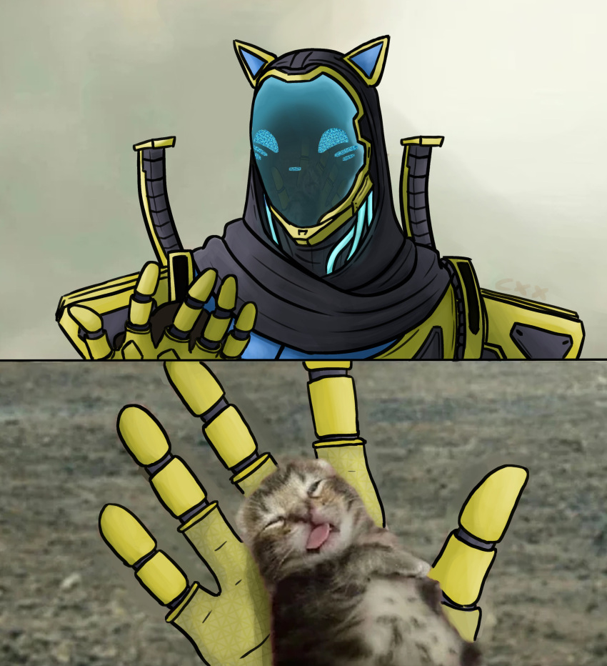 ^_^, absurdres, apex_legends, black_scarf, cat, closed_eyes, english_commentary, highres