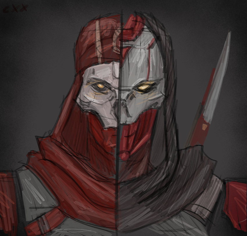 1boy, absurdres, apex_legends, bandana, black_background, black_sclera, classic_revenant, colored_sclera