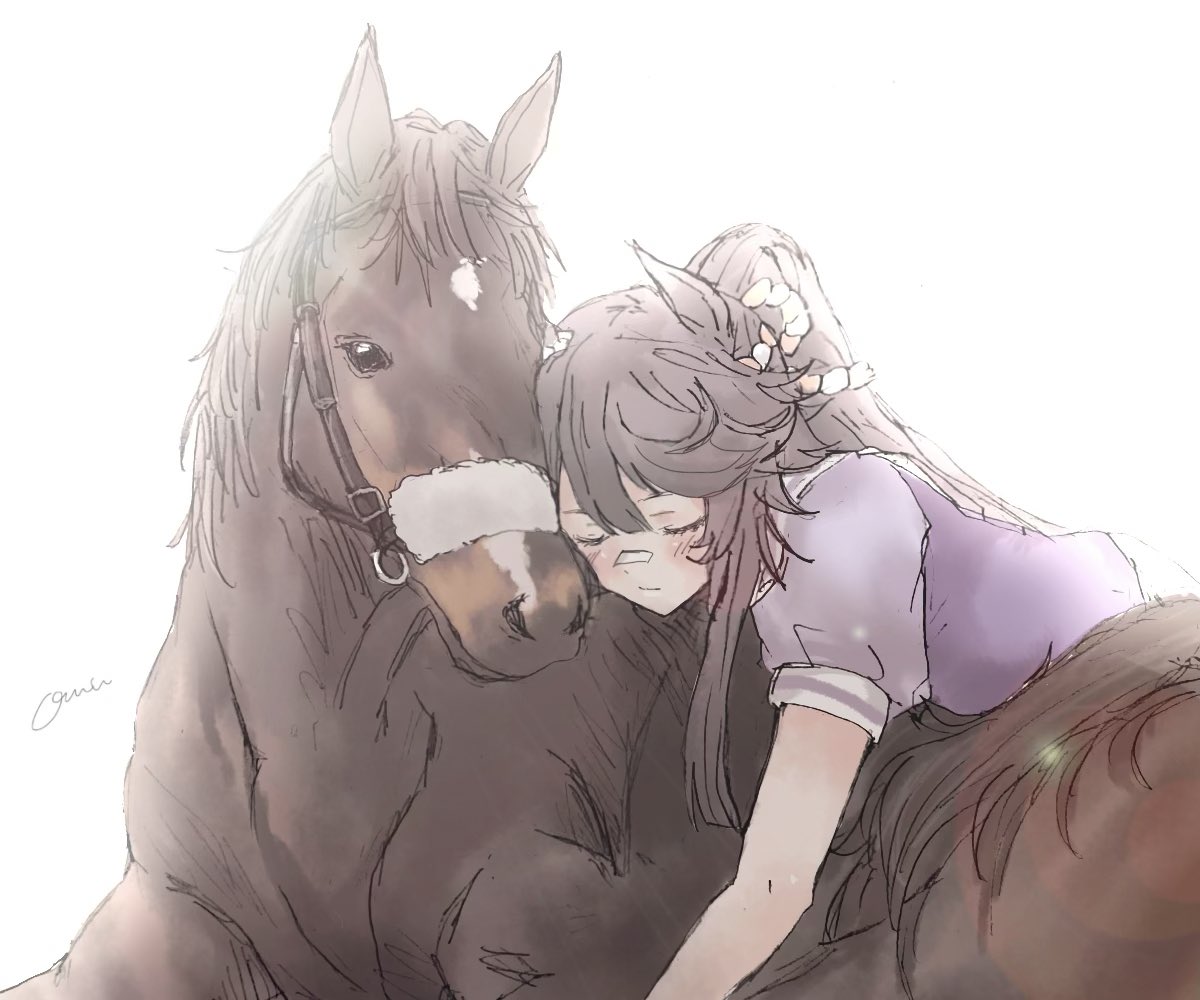 1girl, animal, animal_ears, black_hair, blush, closed_eyes, closed_mouth, commentary_request