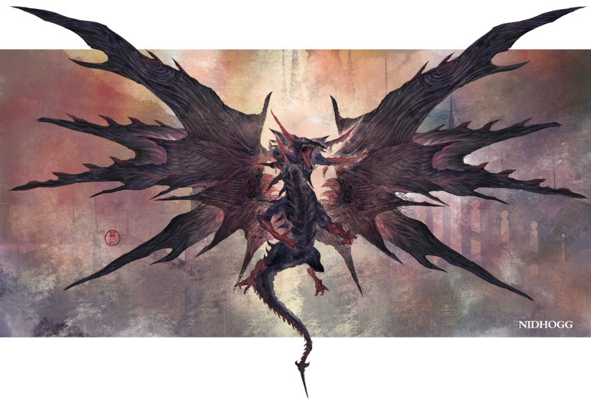 animal_focus, artist_name, black_scales, black_wings, character_name, dragon, final_fantasy, final_fantasy_xiv