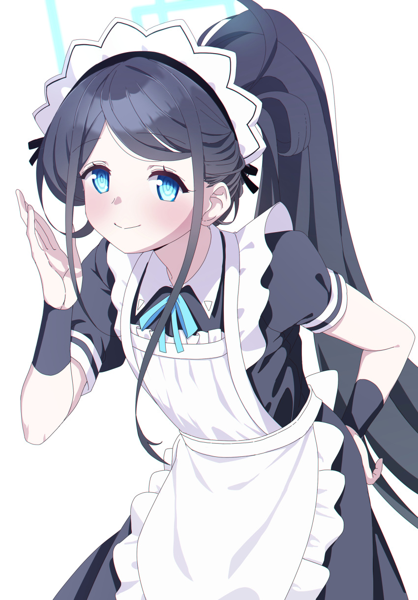 1girl, absurdres, apron, aris_(blue_archive), aris_(maid)_(blue_archive), black_dress, black_hair, blue_archive