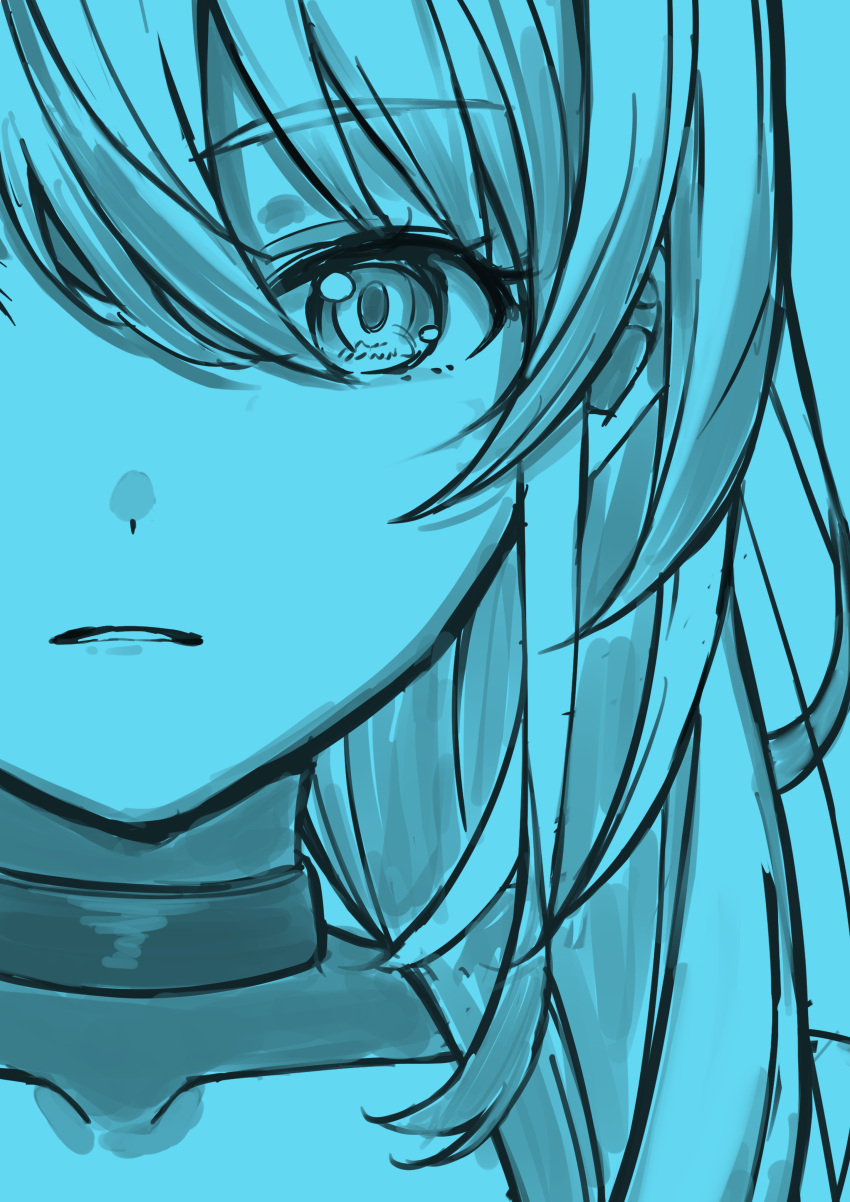 1girl, absurdres, blue_theme, choker, collarbone, commentary_request, girls_band_cry, hair_between_eyes