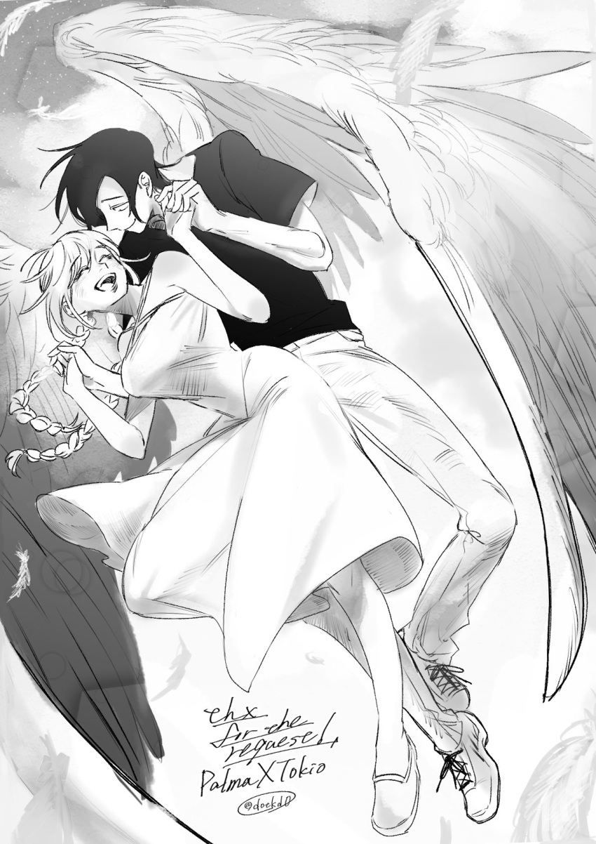 1boy, 1girl, black_hair, blonde_hair, blush, braid, breasts, choujin_x