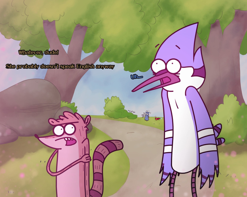 2boys, bird_boy, commentary, english_commentary, english_text, highres, male_focus, mordecai_(regular_show)