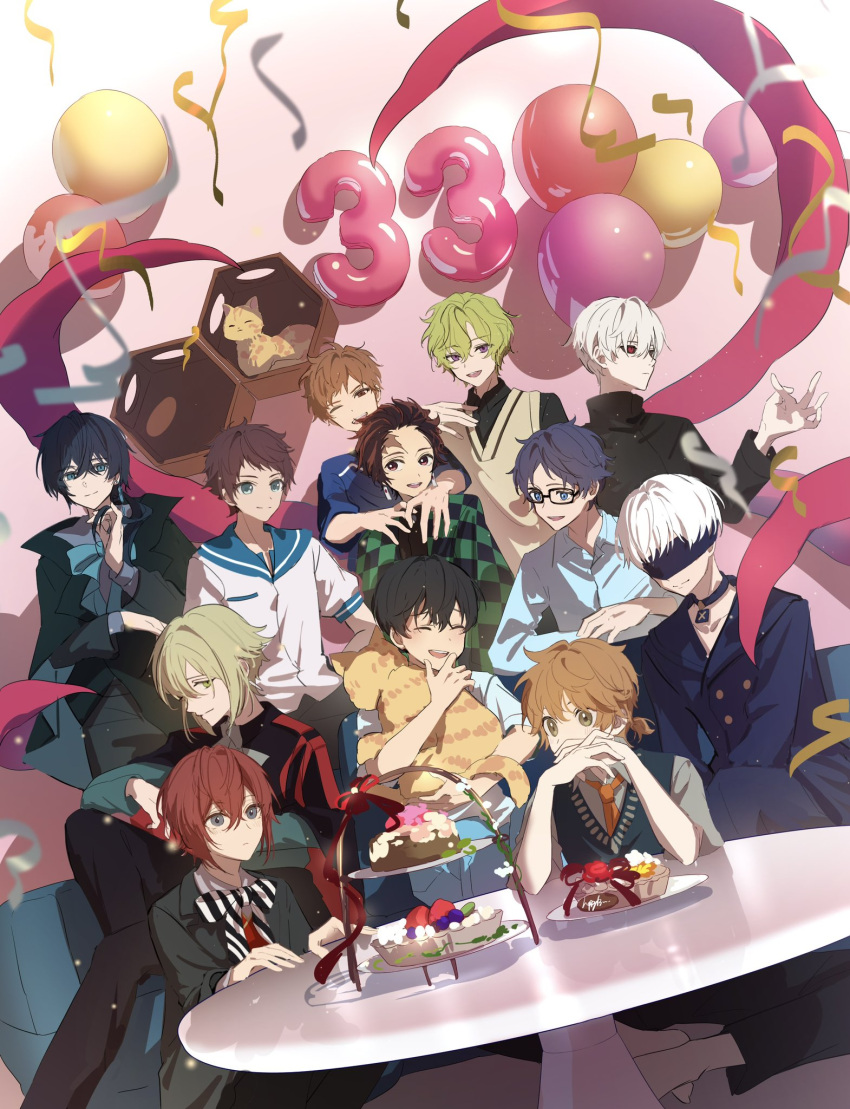 6+boys, 9s_(nier:automata), animal, arima_kousei, asaya_kanata, balloon, birthday, black_hair