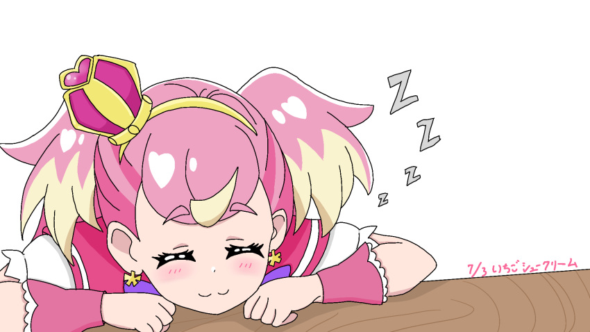 1girl, animal_ears, blonde_hair, blush_stickers, bow, brown_background, butterfly-shaped_earrings, closed_eyes