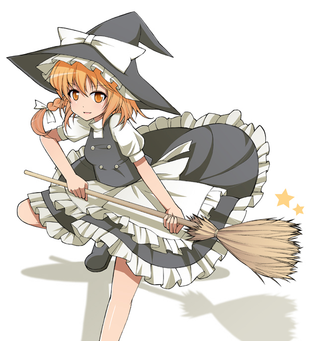 blonde_hair, bow, braid, broom, hair_bow, hat, kirisame_marisa, mifune_yatsune