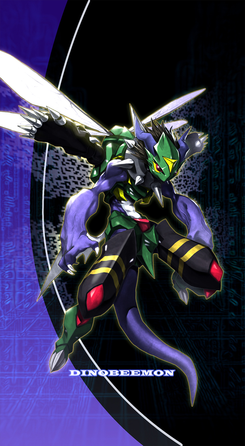 absurdres, armor, bat_wings, black_carapace, blue_horns, blue_skin, breastplate, brown_hair