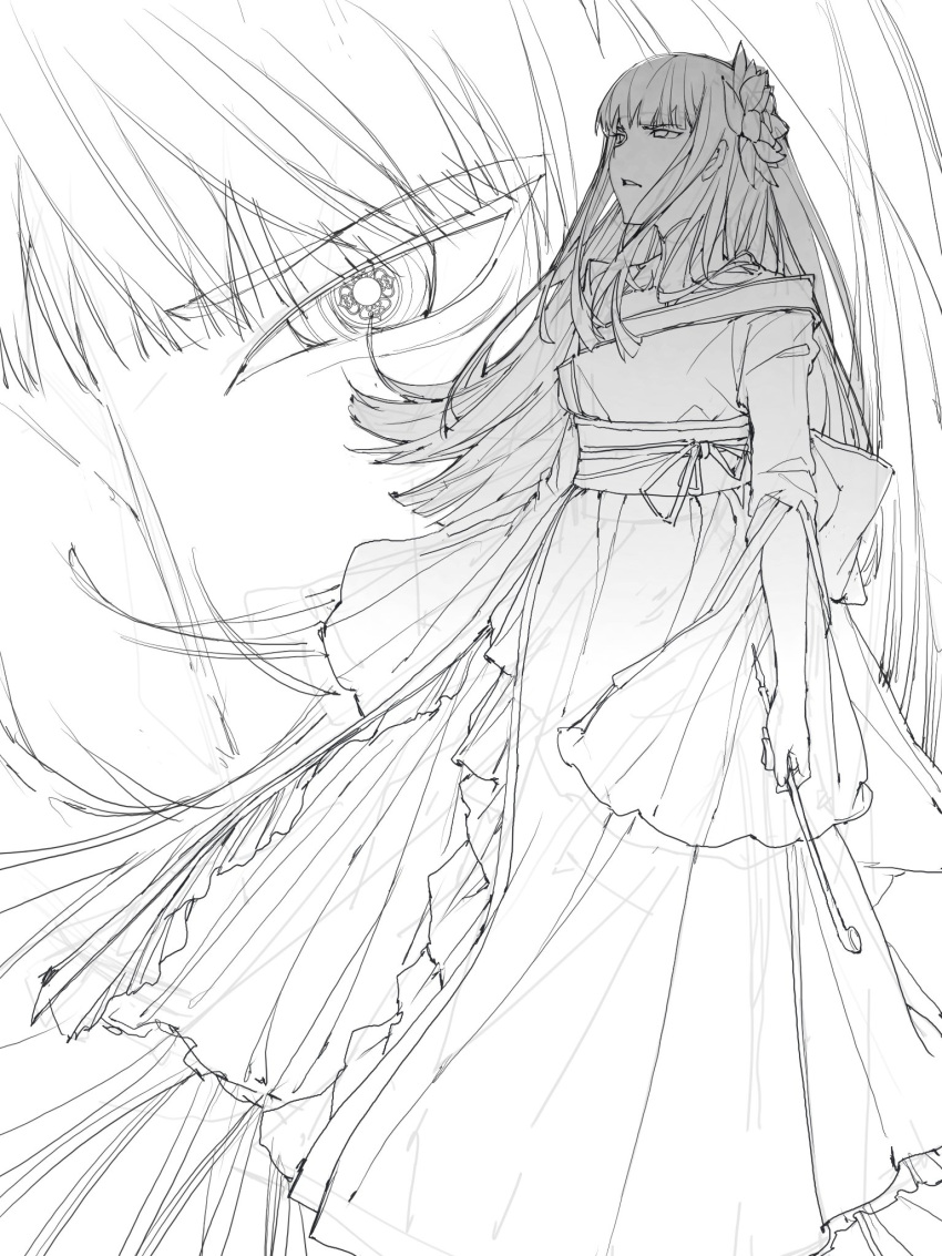 1girl, back_bow, blunt_bangs, blunt_ends, bow, collar, cowboy_shot, expressionless