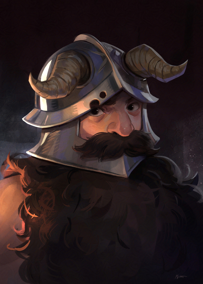 1boy, absurdres, beard, brown_hair, dungeon_meshi, dwarf, facial_hair, fake_horns