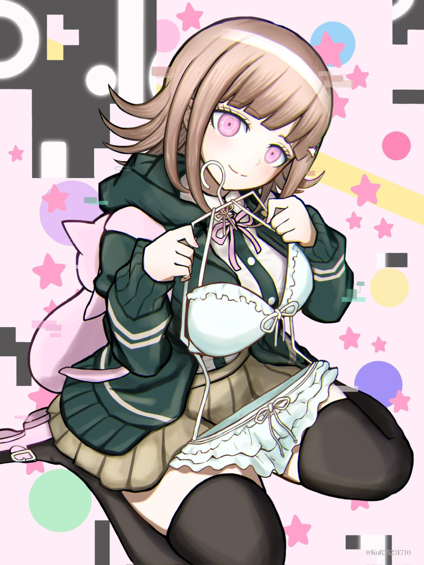 1girl, animal_bag, aruke_(gter7727), bikini, breasts, brown_hair, cat_bag, collared_shirt