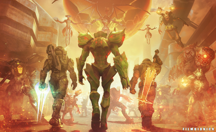 1girl, absurdres, artist_request, back, cacodemon, crucible_(doom), doom_(series), doom_eternal