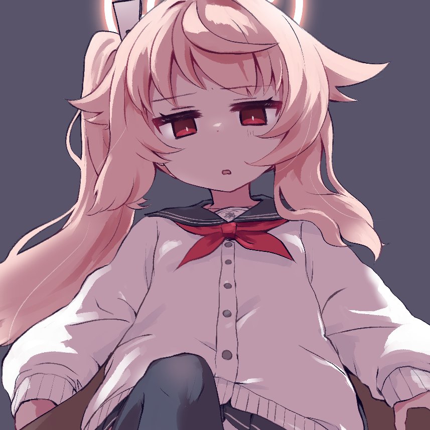 1girl, black_sailor_collar, black_skirt, black_thighhighs, blue_archive, buttons, cardigan, commission