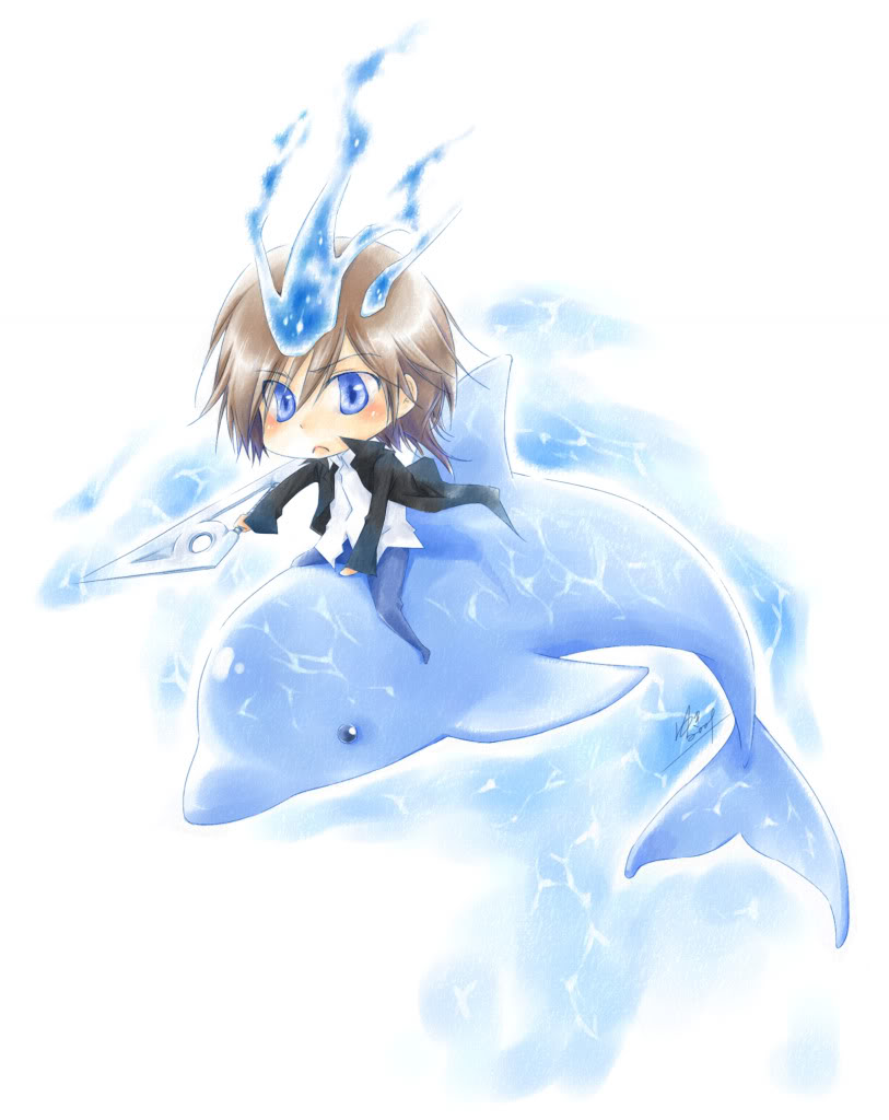 alfin, basil, blue_eyes, brown_hair, chibi, dolphin, katekyo_hitman_reborn