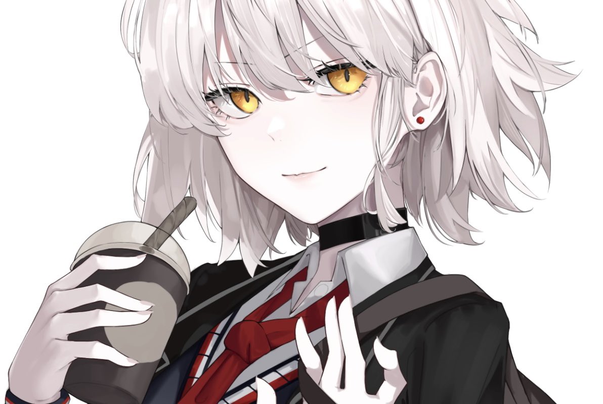 1girl, bag, black_choker, black_jacket, blazer, blue_sweater, choker, closed_mouth