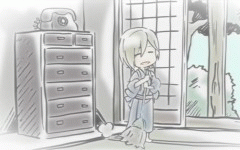 animation, basil, gif, japanese_house, katekyo_hitman_reborn, sweeping, telephone, yukata