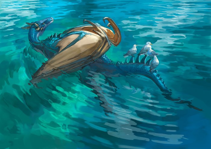 animal_focus, bird, bird_on_tail, dragon, from_above, full_body, horns, monster