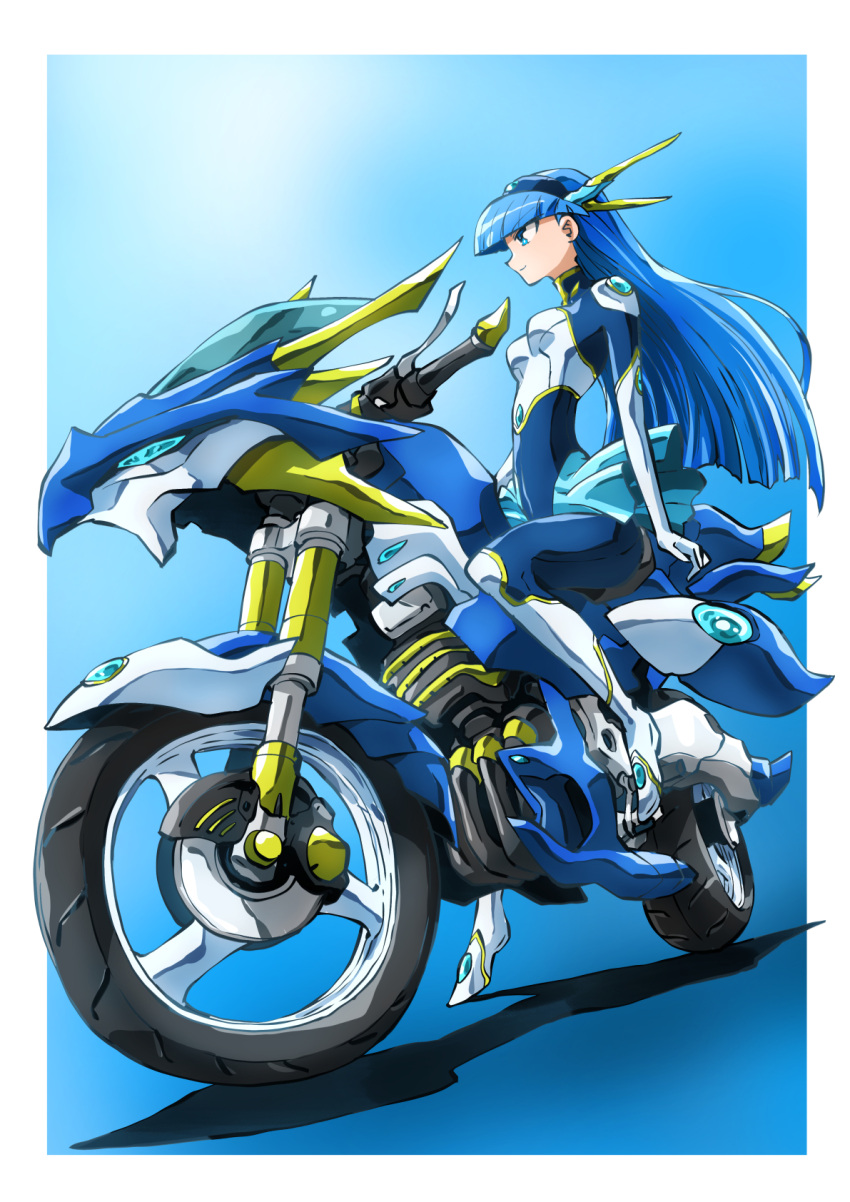 1girl, blue_bodysuit, blue_eyes, blue_hair, blue_hairband, blue_skirt, bodysuit, ceres_(rayearth)