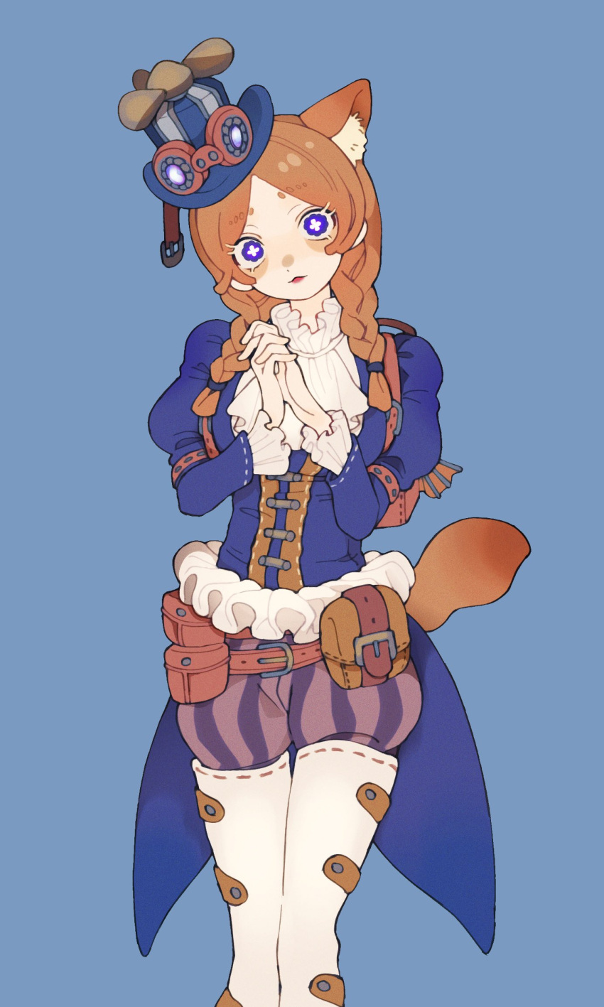 1girl, :3, animal_ears, anne_lester, ascot, backpack, bag, belt