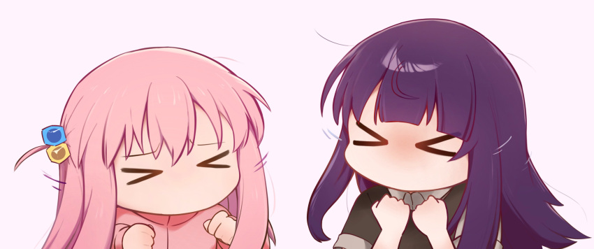 >_<, 2girls, absurdres, black_shirt, bocchi_the_rock!, closed_eyes, collared_shirt, commentary_request